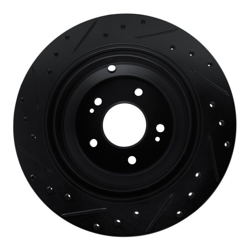 R1 Concepts R1 09-20 Genesis G80 Rear Right Drilled & Slotted Black Brake Rotor