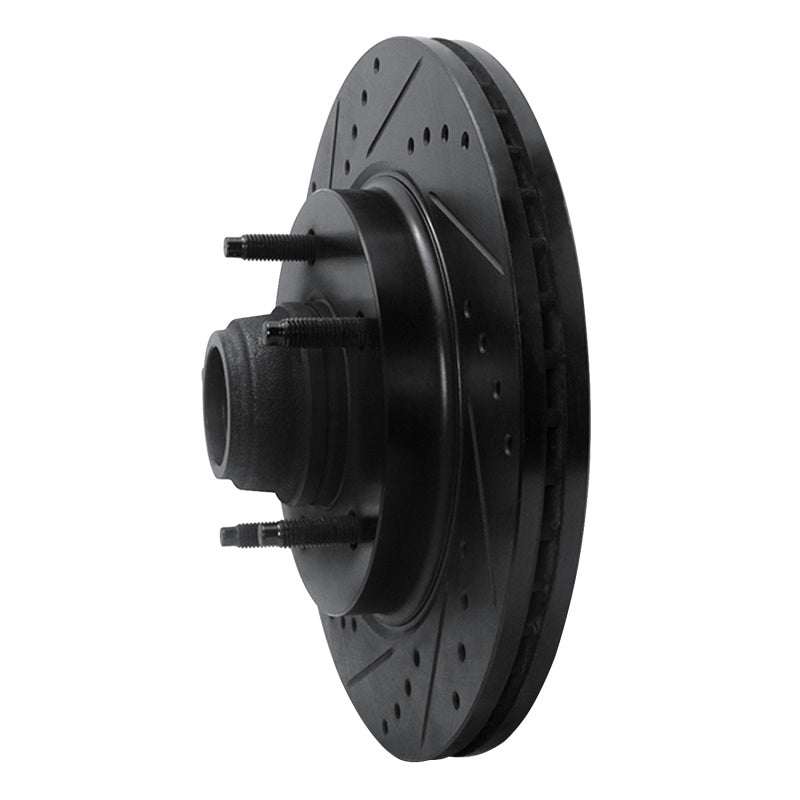 R1 Concepts R1 97-99 Ford F-150 RWD Front Left Drilled & Slotted Black Brake Rotor
