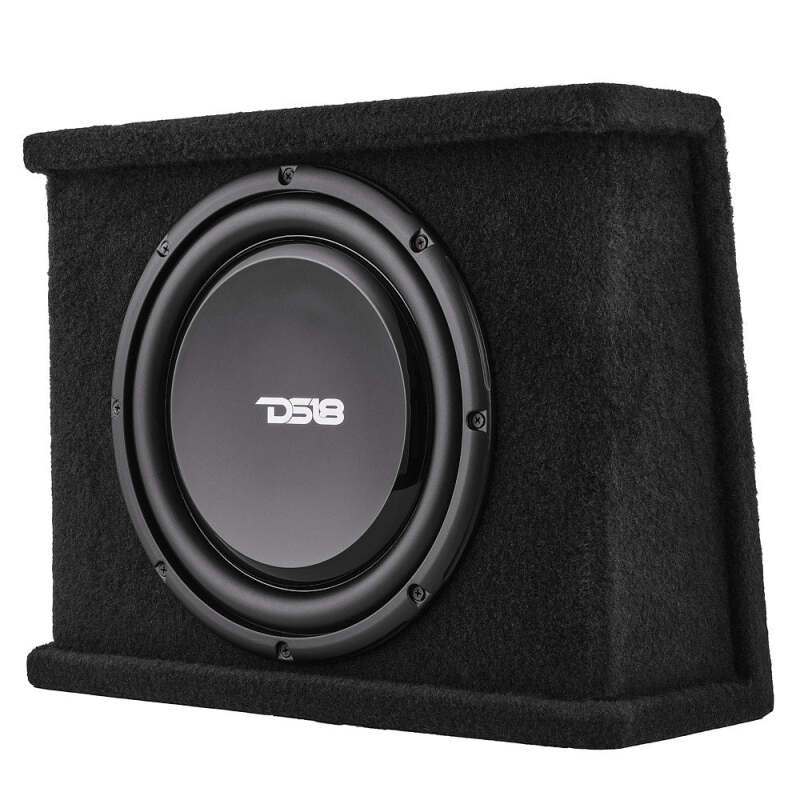 DS18 Single 12in Shallow Subwoofer and Enclosure 350 Watts RMS Sealed Black Carpet