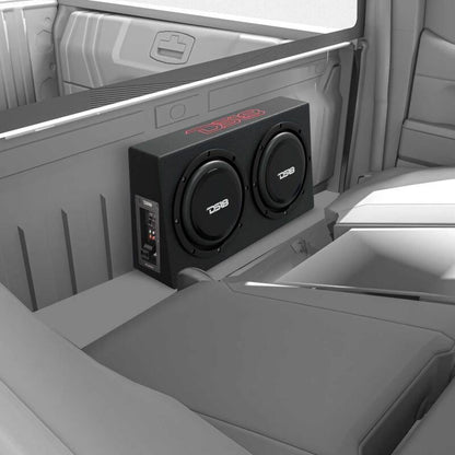 DS18 Dual 10in Shallow Enclosure w/ Subwoofer 350 Watts RMS Sealed Black Carpet Amplified
