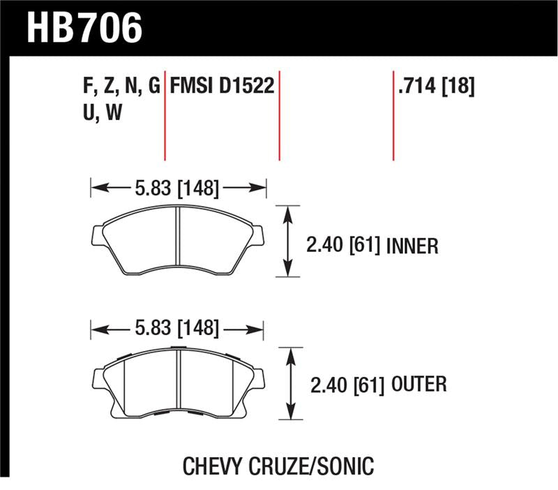 Hawk Performance Hawk 11-12 Chevy Cruze Eco/LS/1LT/2LT/LTZ / 12 Sonic LS/LT/LTZ DTC-60 Front Race Brake Pads