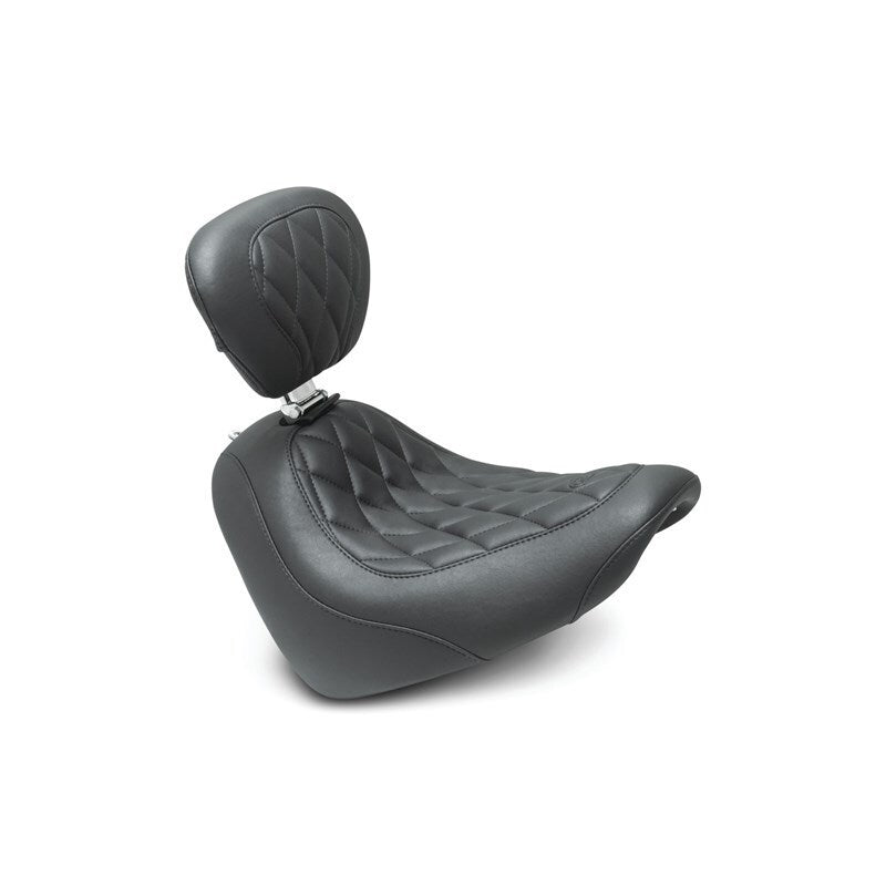 Mustang Motorcycle Mustang 18-21 Harley Fat Bob Wide Tripper Solo Seat w/Driver Backrest Diamond Stitch - Black