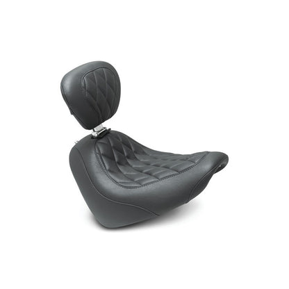 Mustang Motorcycle Mustang 18-21 Harley Fat Bob Wide Tripper Solo Seat w/Driver Backrest Diamond Stitch - Black