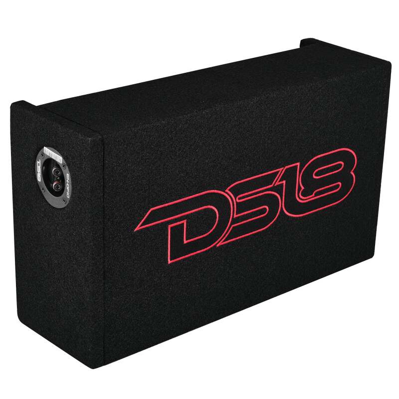 DS18 Single 10in Shallow Subwoofer and Enclosure 300 Watts RMS Downfiring Sealed Black Carpet