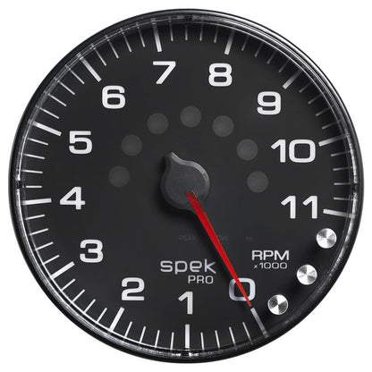Autometer Spek-Pro Gauge Tachometer 5in 11K Rpm W/Shift Light & Peak Mem Black/Black