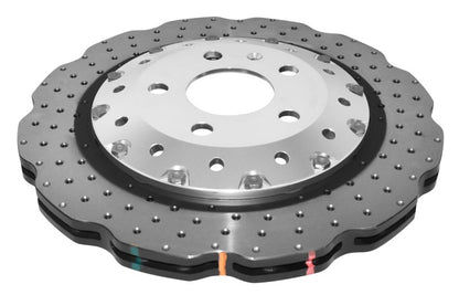 DBA 2014+ Audi RS Q3 Front 5000 Series Cross Drilled & Dimpled Rotor w/Clear Anodized Hat