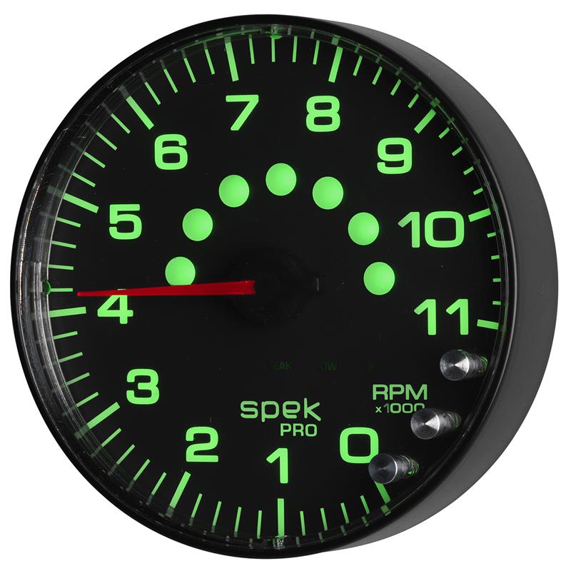 Autometer Spek-Pro Gauge Tachometer 5in 11K Rpm W/Shift Light & Peak Mem Black/Black