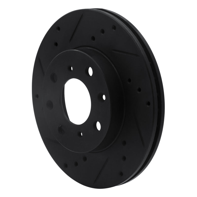 R1 Concepts R1 90-00 Honda Civic Wagon Front Left Drilled & Slotted Black Brake Rotor