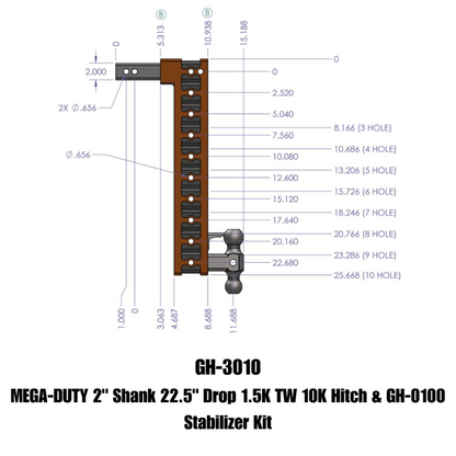 GEN-Y Hitch Gen-Y Mega Duty 2in Shank 22.2in Drop 1.5K TW 10K Hitch w/GH-0100 Stabilizer Kit