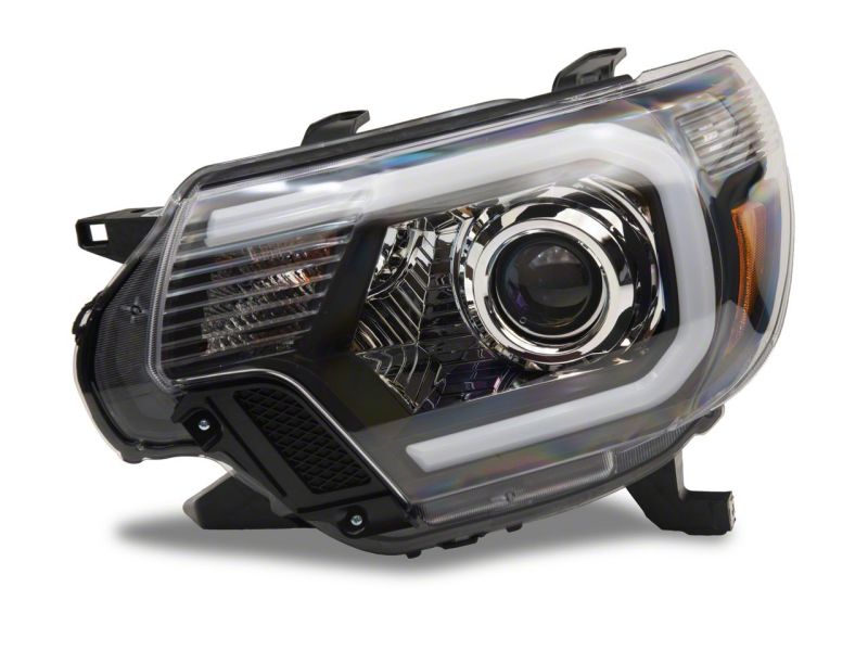 Raxiom 12-15 Toyota Tacoma Axial Projector Headlights w/ SEQL LED Bar- Black Housing (Clear Lens)