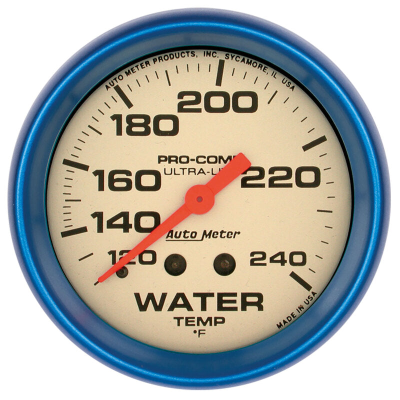 AutoMeter Gauge Water Temp 2-5/8in. 120-240 Deg. F Mech. Glow In The Dark Ultra-Nite