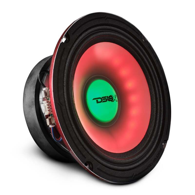 DS18 6.5in 250 Watts RMS 4ohm Mid Range Loudspeaker w/Translucent Dust Cap and Cone w/RGB LED Lights