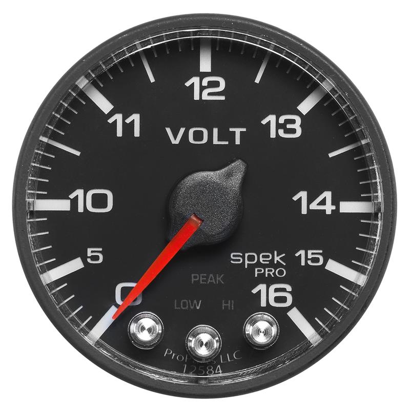 AutoMeter Gauge Voltmeter 2-1/16in. 16V Stepper Motor W/Peak & Warn Blk/Blk Spek-Pro