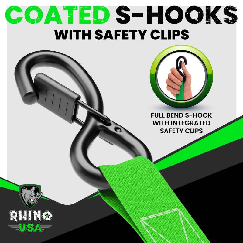 Rhino USA Medium Duty Ratchet Strap Tie-Down 4-Pack (Green)