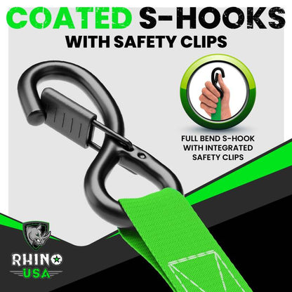 Rhino USA Medium Duty Ratchet Strap Tie-Down 4-Pack (Green)