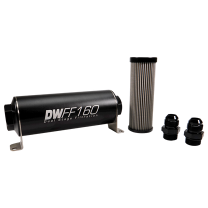 DeatschWerks Stainless Steel 10AN 10 Micron Universal Inline Fuel Filter Housing Kit (160mm)