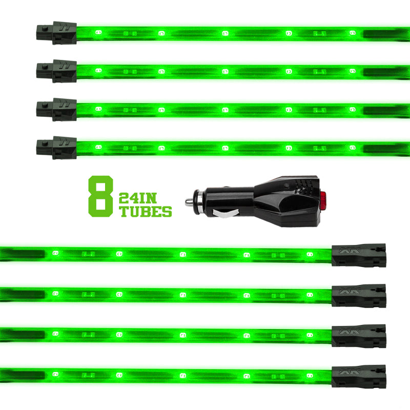 XKGLOW XK Glow Tube Single Color Underglow LED Accent Light Car/Truck Kit Green - 8x24In