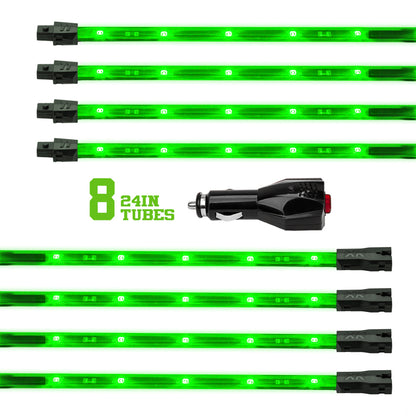 XKGLOW XK Glow Tube Single Color Underglow LED Accent Light Car/Truck Kit Green - 8x24In
