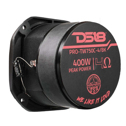 DS18 4in Super Bullet Tweeter 200 Watts RMS 1.5in Titanium Vc 4 ohm Black