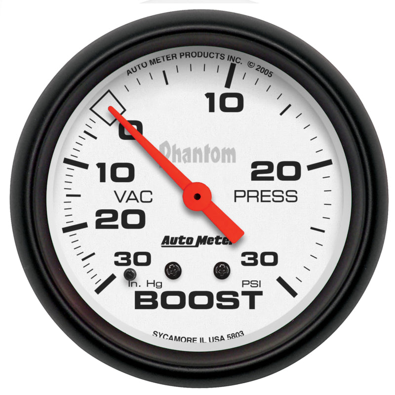 Autometer Phantom 66.7mm 30 in Hg-Vac/30PSI Mechanical Vacuum/Boost Gauge