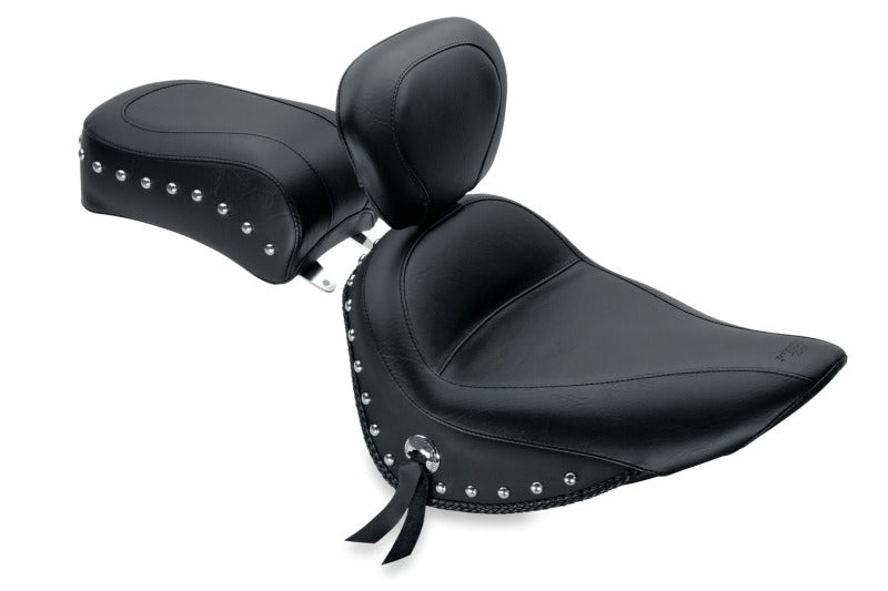 Mustang Motorcycle Mustang 84-06 Harley Standard Rear Tire Standard Touring Solo Seat w/Driver Backrest Studs - Black