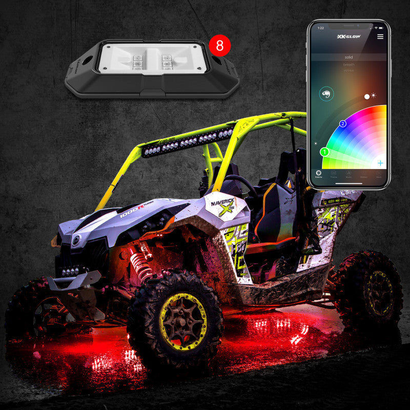 XKGLOW XK Glow Rock Light w/ XKchrome App Controlled Bluetooth Advanced Kit 8pc RGB 6W
