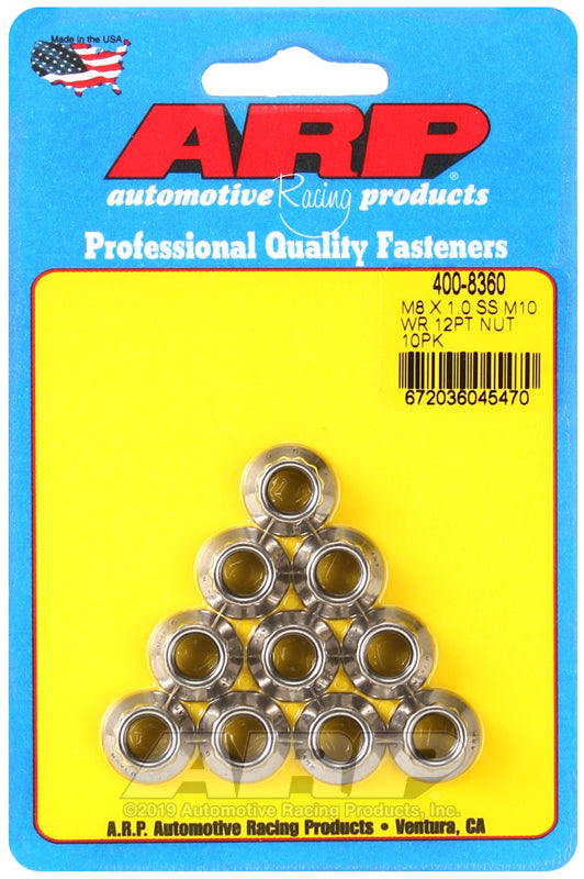 ARP M8 X 1.00 (M10 wr) SS 12pt nut kit