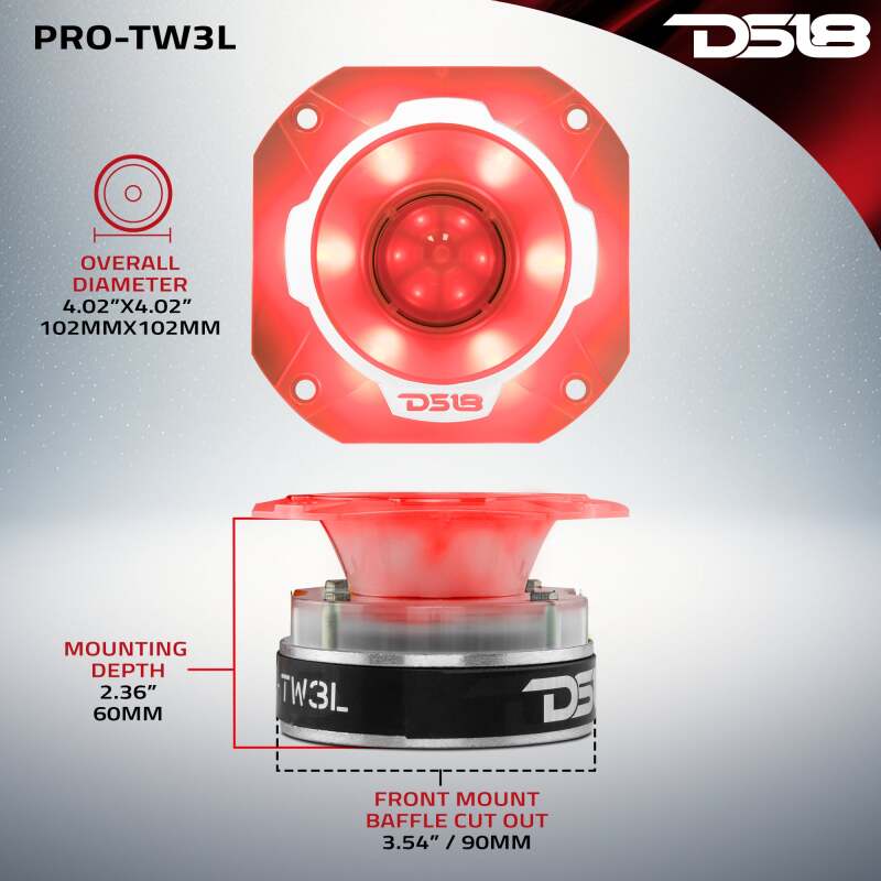 DS18 4in Super Bullet Tweeter 250 Watts RMS 1.5in Titanium Vc 4 ohm RGB LED Lights