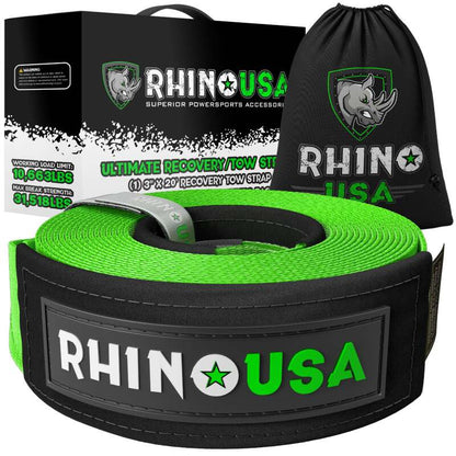 Rhino USA Recovery Tow Strap 3Inx20Ft (Green)