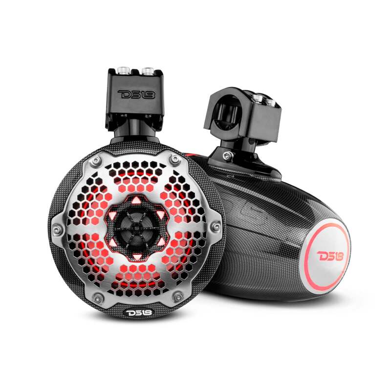 DS18 Marine And Powersports Towers 6.5in 100 Watts RMS RGB LED Lights Black Carbon Fiber