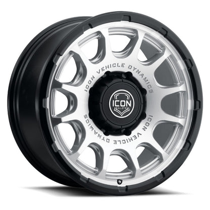 ICON Alloys Rancho 20x9 / 8x180 / 12mm / 5.5in BS Silver Machined w/ Gloss Black Lip Wheel