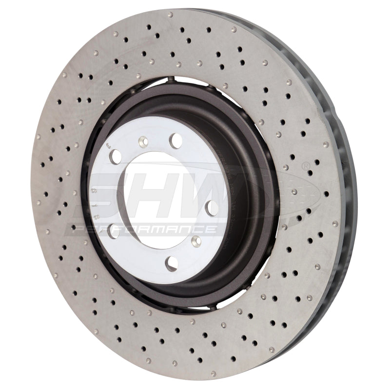 SHW Performance SHW 14-19 Porsche 911 Turbo 3.8L w/o Ceramics Right Front Drilled-Dimple LW Brake Rotor (9P1615302K)
