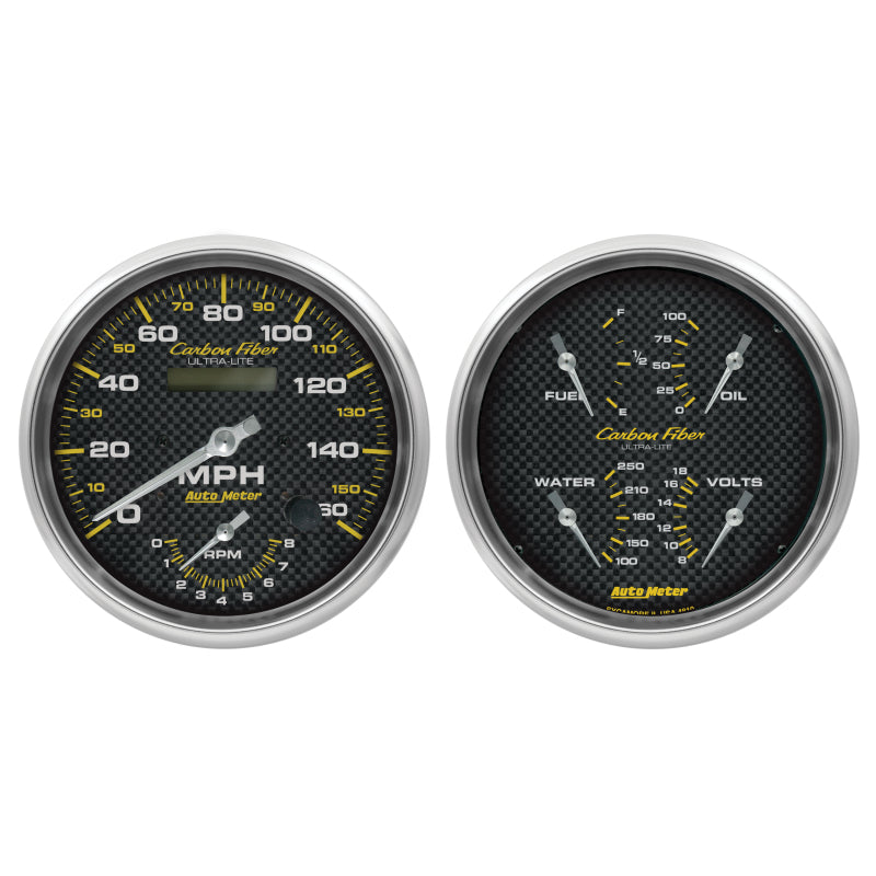 Autometer Carbon Fiber Gauge Kit 2pc Quad & Tach/Speedo 5in.