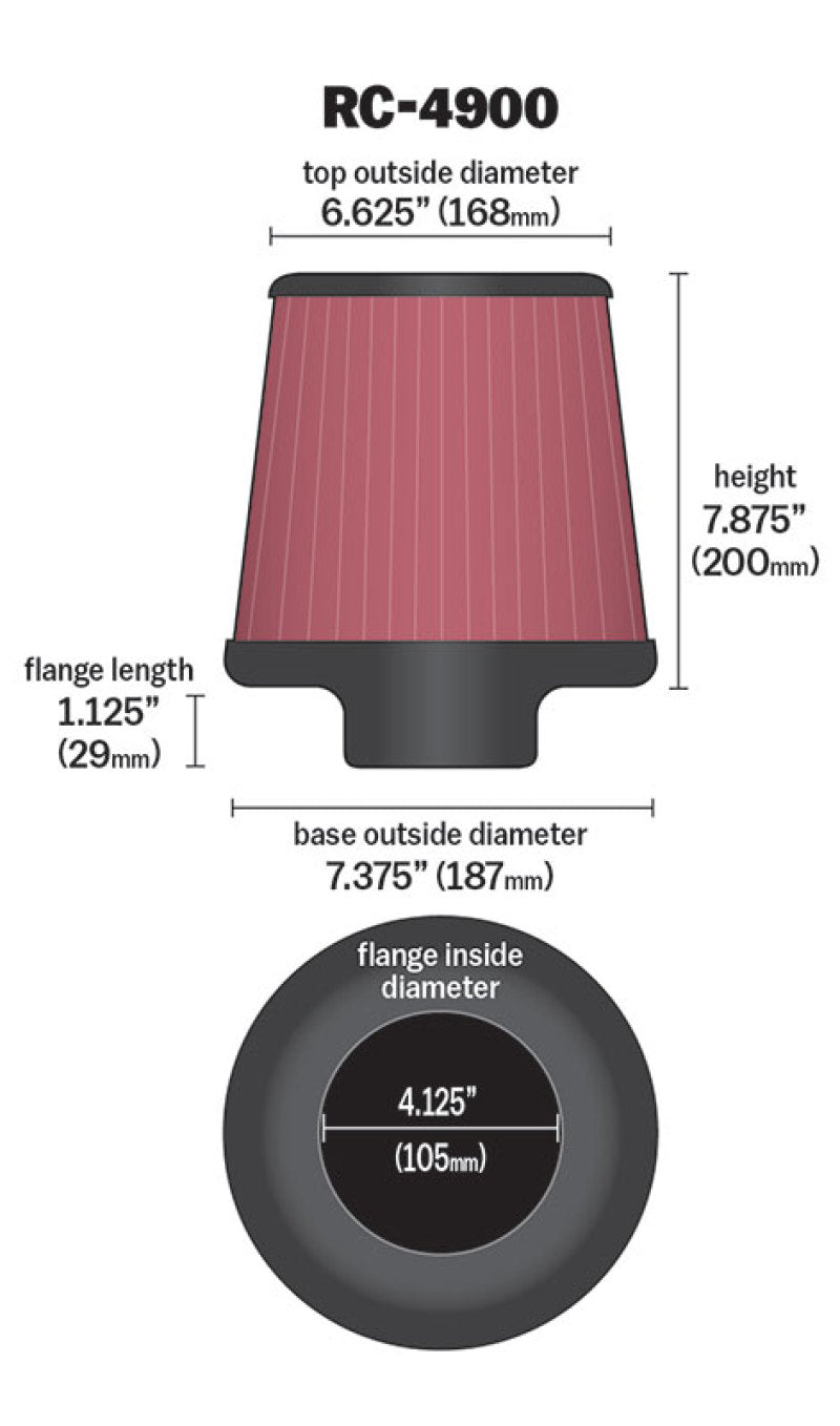 K&N Engineering K&N Universal Air Filter Round Tapered 7.375in Base OD / 6.625in Top OD / 7.875in Height
