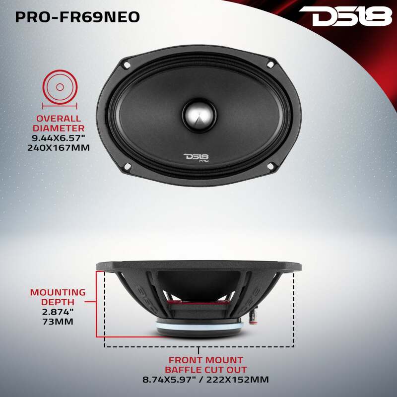DS18 6x9in 250 Watts RMS 4 ohm Neodymium Full Range Loudspeaker