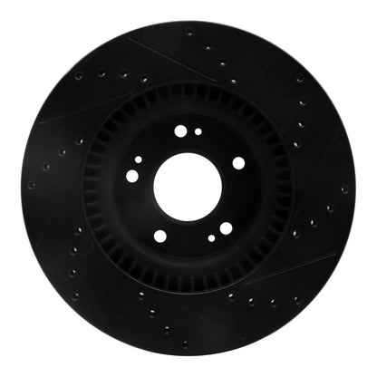 R1 Concepts R1 09-11 Hyundai Genesis Sedan Front Left Drilled & Slotted Black Brake Rotor