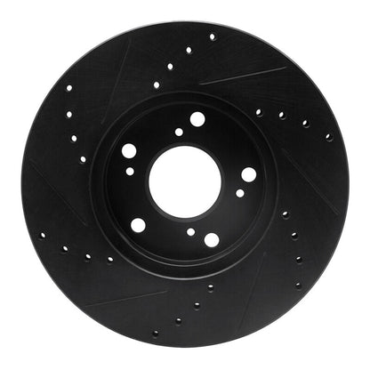 R1 Concepts R1 06-15 Honda Civic Front Right Drilled & Slotted Black Brake Rotor