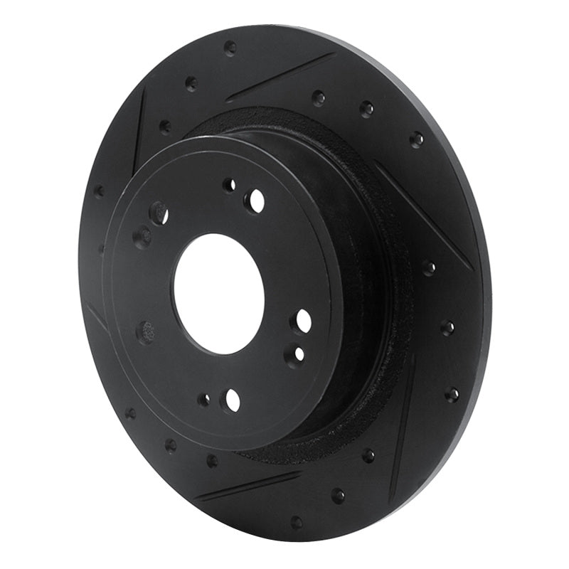 R1 Concepts R1 05-17 Honda Accord Rear Left Drilled & Slotted Black Brake Rotor