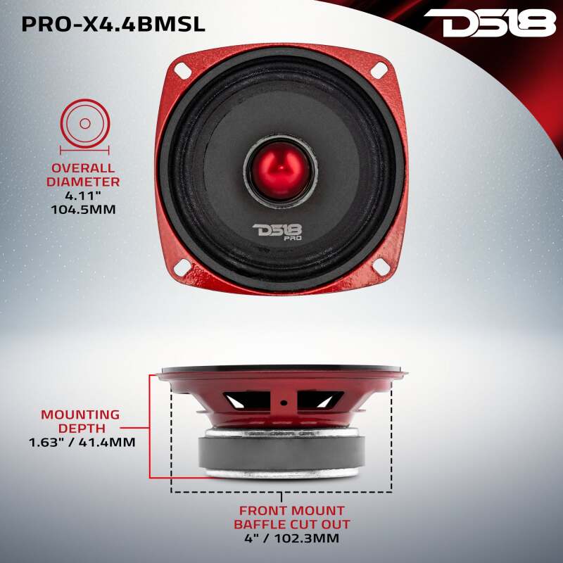 DS18 4in 100 Watts RMS 4 ohm Mid-Range Bullet Shallow Loudspeaker