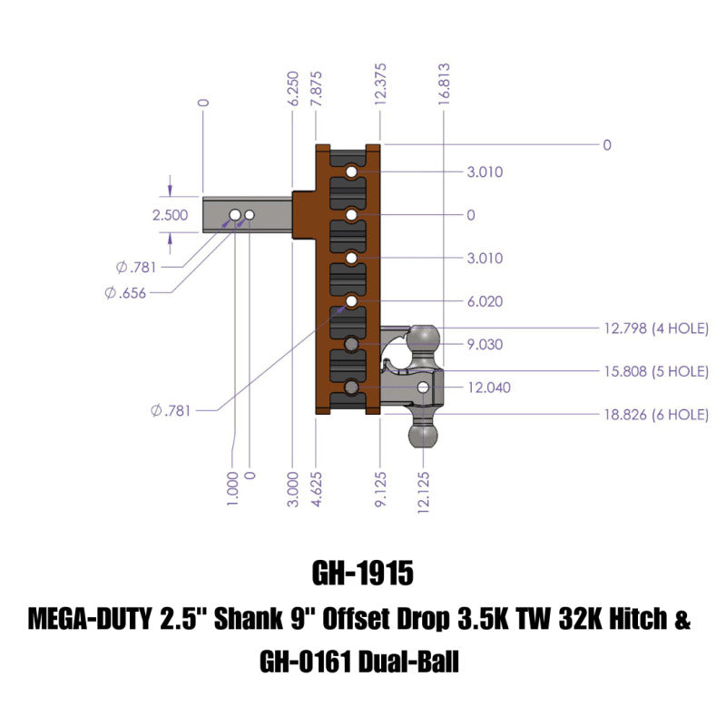 GEN-Y Hitch Gen-Y Mega Duty 2.5in Shank 9in Offset Drop 3.5K TW 32K Hitch w/GH-0161 Dual-Ball