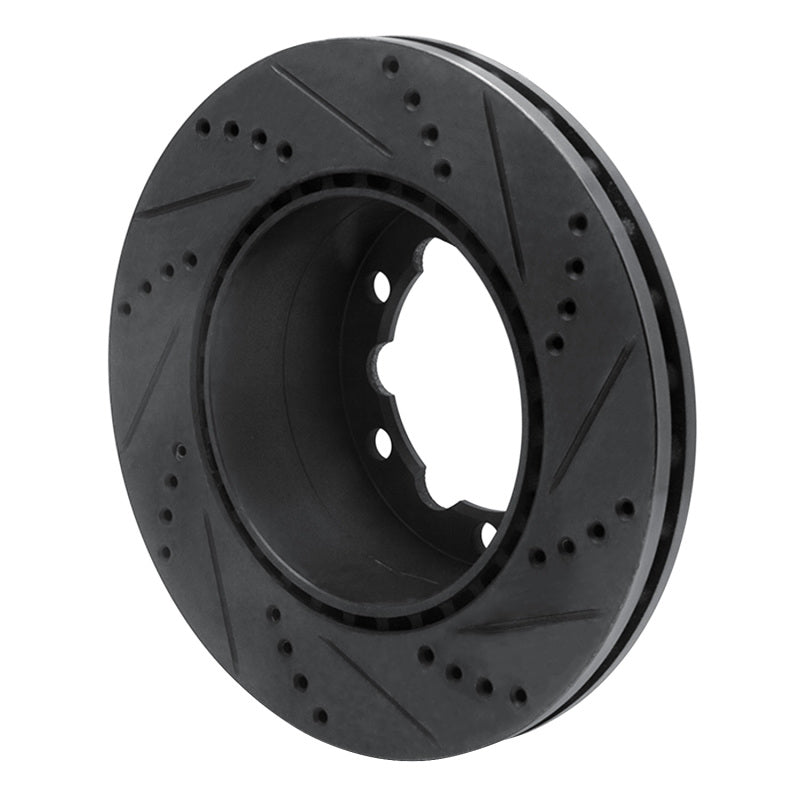 R1 Concepts R1 06-25 American Coach Patriot Rear Left Drilled & Slotted Black Brake Rotor