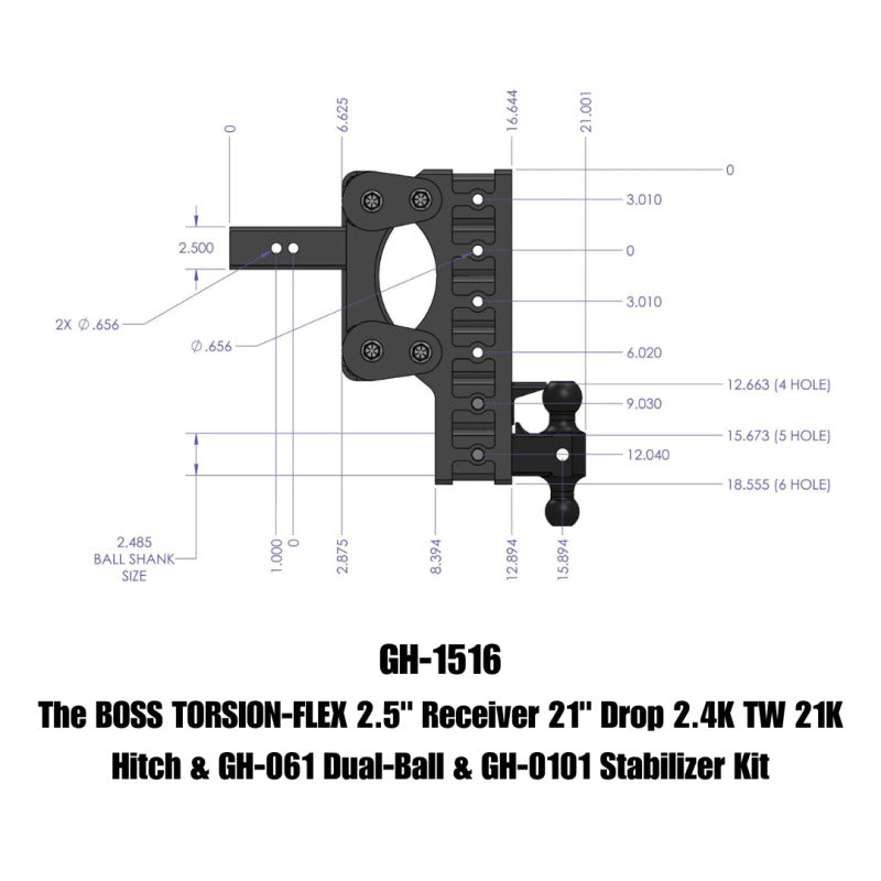 GEN-Y Hitch Gen-Y The Boss Torsion-Flex 2.5in Receiver 21in Drop Hitch w/GH-061 Dual-Ball/Stabilizer Kit
