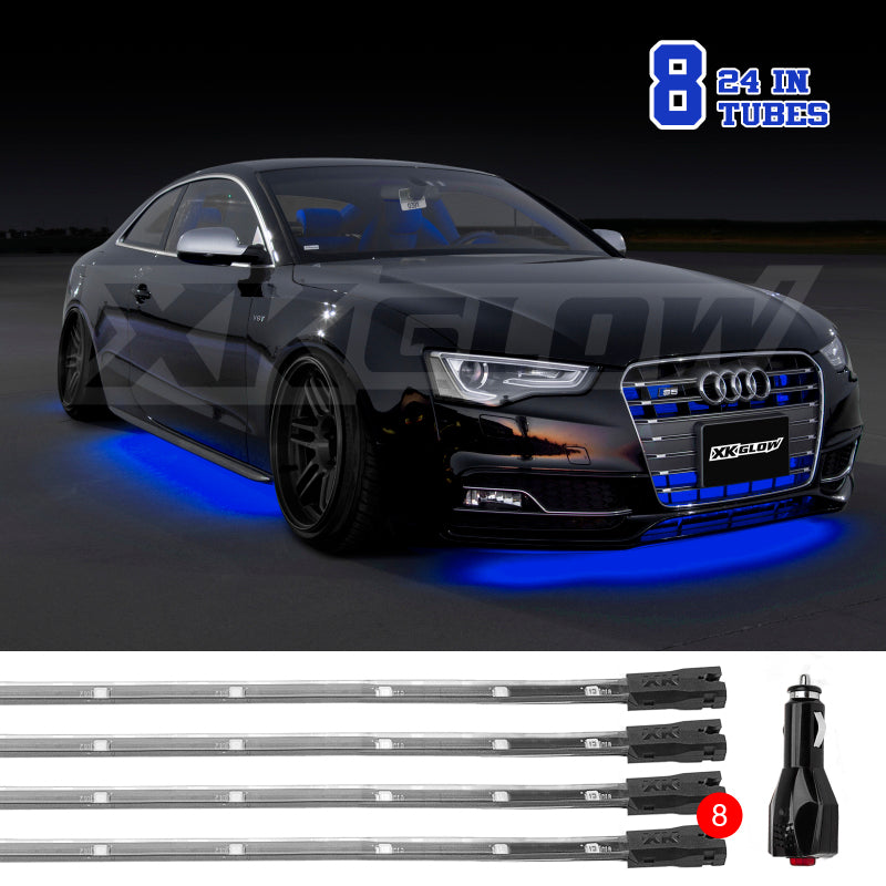 XKGLOW XK Glow Tube Single Color Underglow LED Accent Light Car/Truck Kit Blue - 8x24In