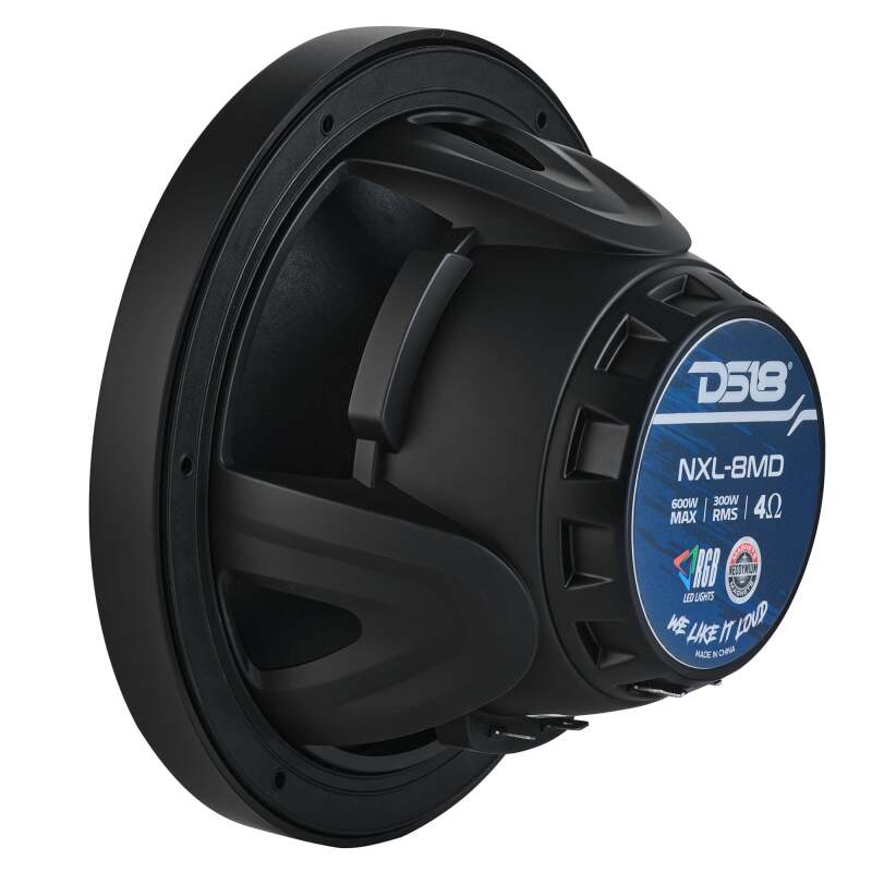 DS18 Hybrid Marine Speaker w/ Driver And RGB LEDs 8in 2-Way 350 Watts RMS 4 ohm Black w/ Covers