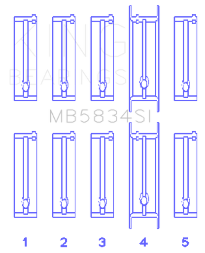 King Engine Bearings Chevrolet 121Ci/Ln2 134Ci +.002 (Size +0.50mm) Main Bearing Set