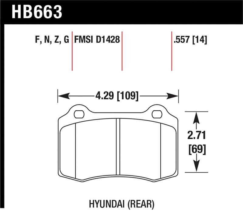 Hawk Performance Hawk 10 Hyundai Genesis Coupe (Track w/ Brembo Breaks) Performance Ceramic Street 14mm Rear Brake Pa