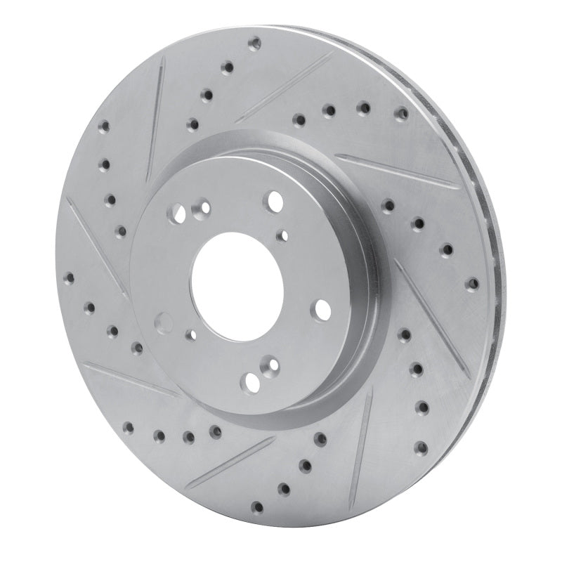 R1 Concepts R1 06-15 Honda Civic Si Front Left Drilled & Slotted Silver Brake Rotor