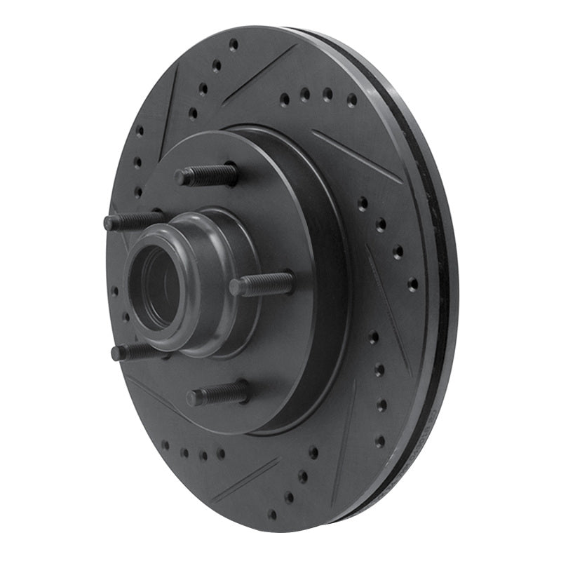 R1 Concepts R1 97-99 Ford F-150 RWD Front Left Drilled & Slotted Black Brake Rotor