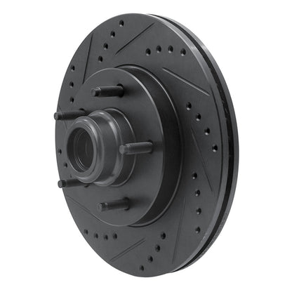 R1 Concepts R1 97-99 Ford F-150 RWD Front Left Drilled & Slotted Black Brake Rotor
