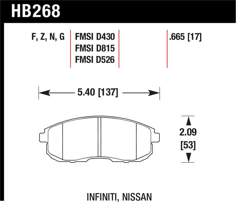 Hawk Performance Hawk 03-04 G35/03-05 G35X/ 02-05 350z w/o Brembo HPS Street Front Brake Pads